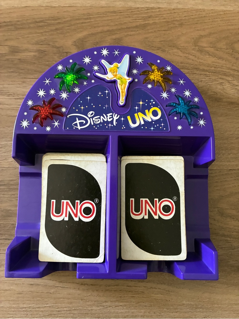 Vintage Disney Tinker Bell Electronic UNO Card Game w/ Lights + UNO Card Set